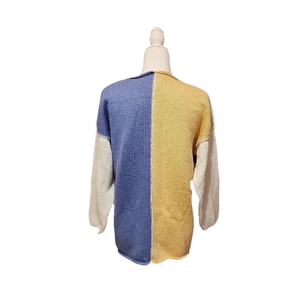 VTG Womens Boxy Pullover Sweater M Roll Neck‎ Pastel Colorblock Cottage Coastal